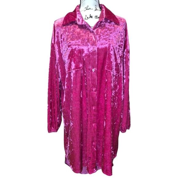 SHEIN High Low Button Front Velvet Dress Sz L - Picture 3 of 9